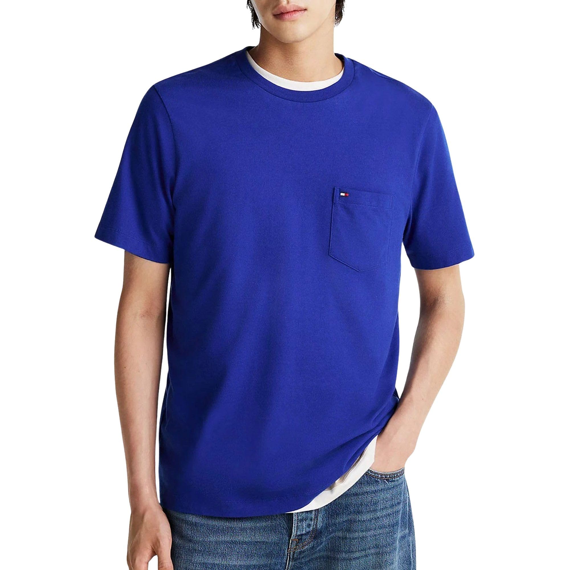 Tommy Hilfiger Herren T-Shirt Kurzarm Essential mit Brusttasche, Blau (Wedge Blue), XL
