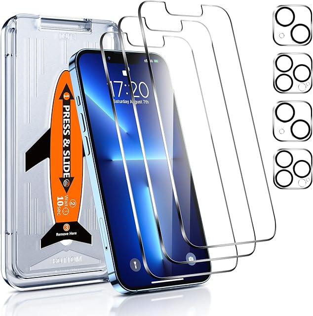 LK Screen Protector for iPhone 13 Pro/iPhone 14 6.1inch, 3 Tempered Glass Protective Film HD Clear, [9H Hardness], 2 Camera Lens Protector for iPhone 13 Pro, 2 Camera Lens Protector for iPhone 14