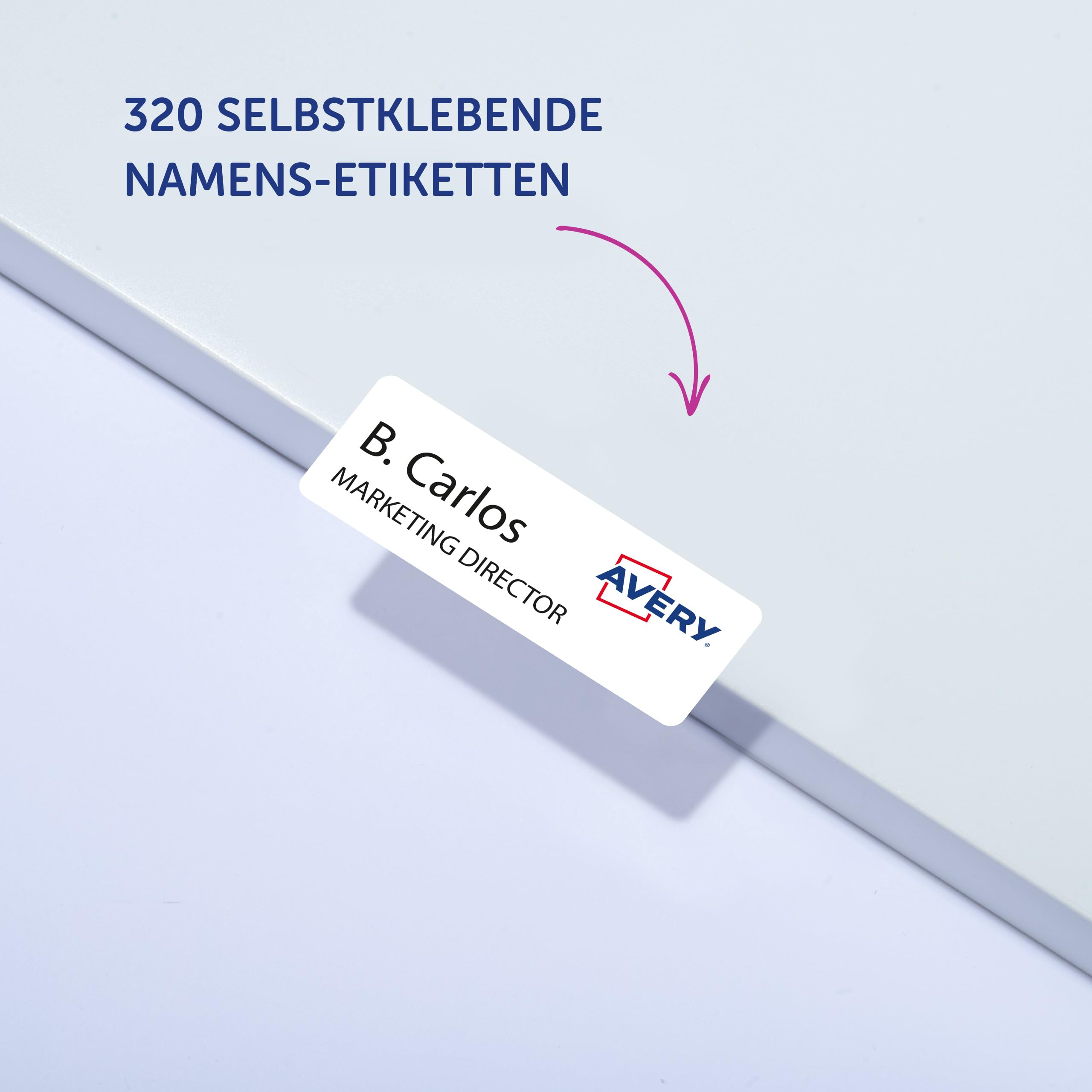 AVERY Zweckform L4783-20 Namensetiketten (320 Namensaufkleber, 88,9x31mm auf A4, selbstklebend, bedruckbare Textiletiketten aus Acetatseide für Laserdrucker, rückstandsfrei ablösbar) 20 Blatt, weiß