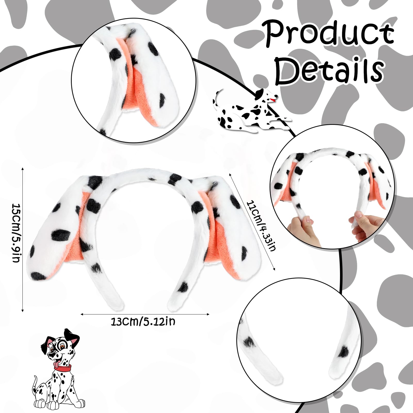 HOWAF Dalmatian Ears Headband & Halloween Face Tattoos Stickers - Image 2
