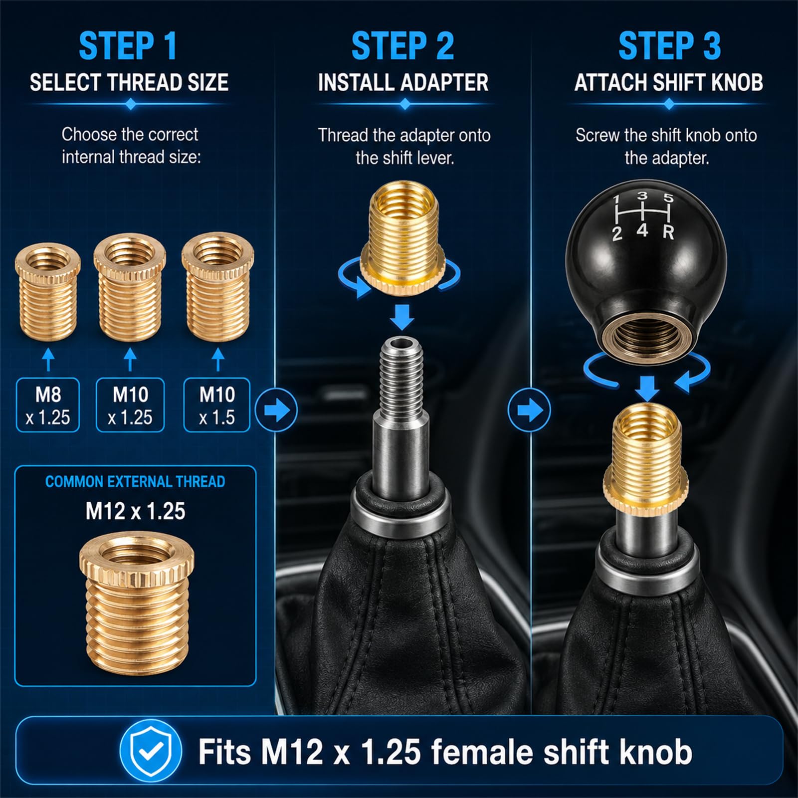 Brass Shift Knob Thread Adapters - 6 Pack -5 Brass Shift Knob Thread Adapters - 6 Pack -5