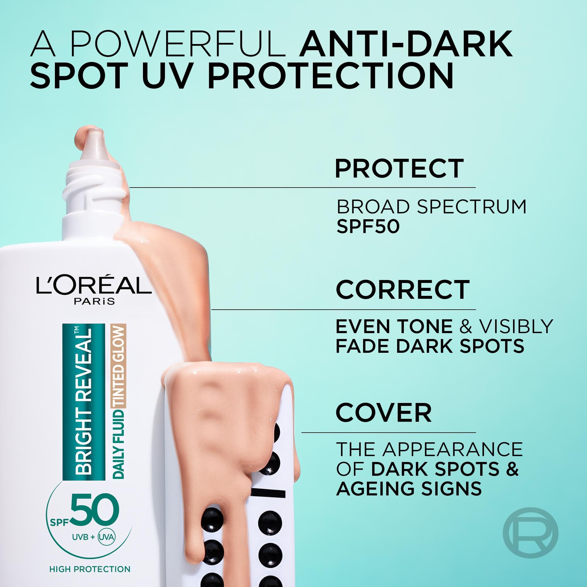 L’Oréal Paris Bright Reveal UV Fluid Tinted Glow, Pearl, SPF 50+ for Face 3% Niacinamide and UVB + UVA Protection, Protects - Image 4