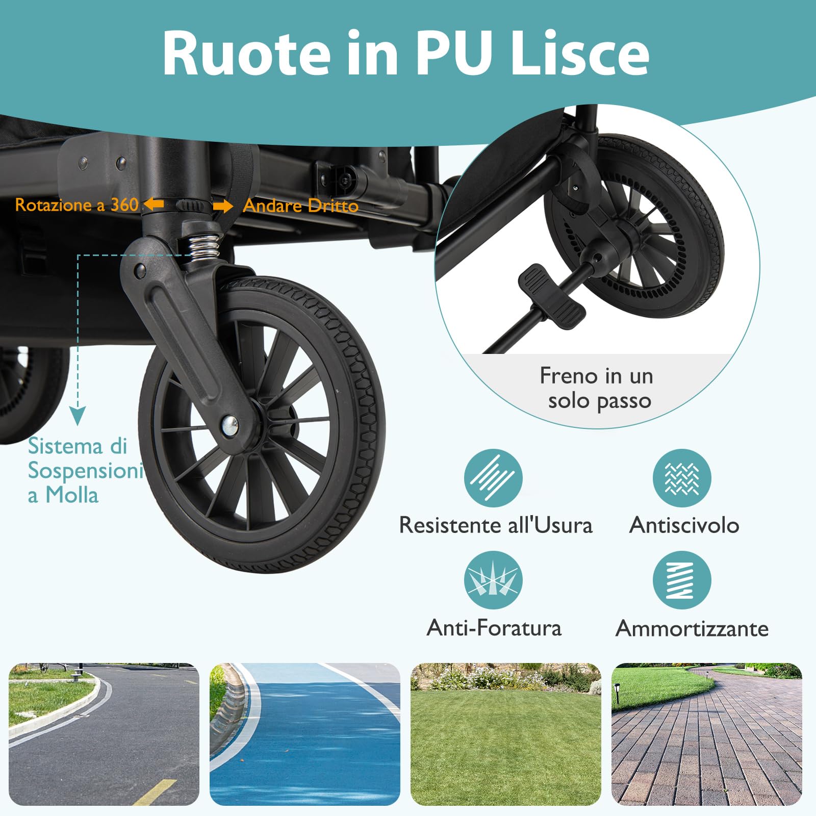 COSTWAY Passeggino Doppio Pieghevole, Passeggino Gemellare con Manico Regolabile, Tettuccio Rimovibile, Portabicchieri, per Bambini da 6+ Mesi, 104 x 57 x 107 cm (Nero)