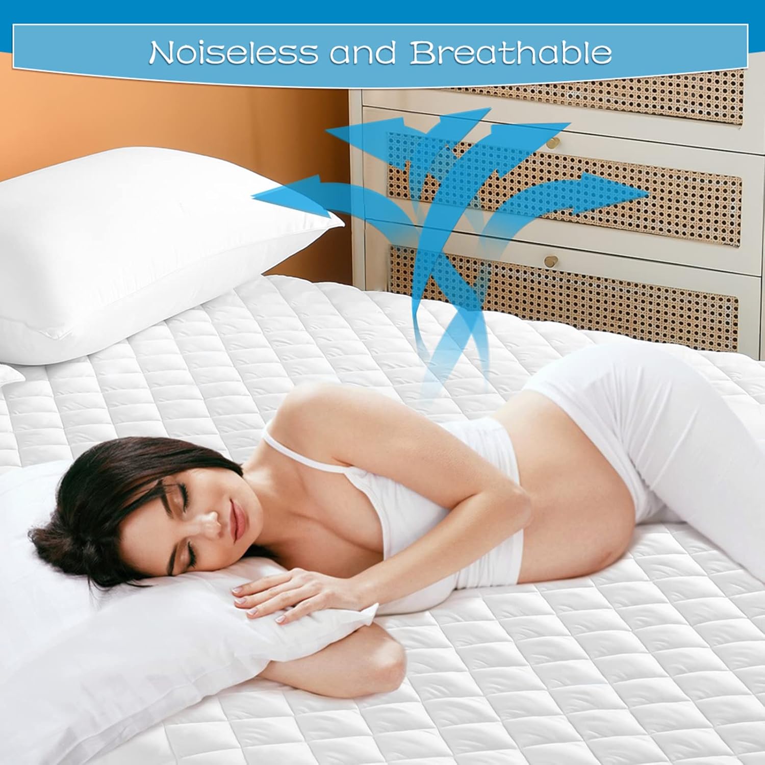 Queen Size Quilted Fitted Mattress Pad, 100% Waterproof Breathable Mattress Protector, Noiseless Hollow Cotton Mattress Topper, Fitted 8"-26" Deep, Dust Proof : Home & Kitchen