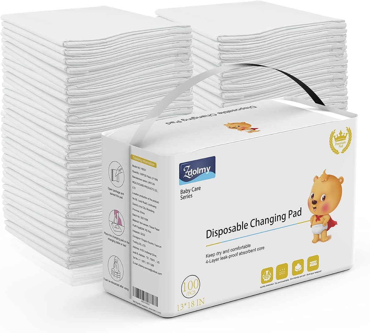 Disposable Changing Pad Liners (100 Pack) Super Soft, Disposable Changing Pads, Ultra Absorbent & Waterproof - Covers Any Surface for Mess Free Baby Diaper Changes (White)