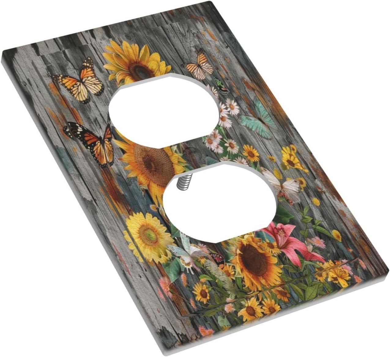 Outlet Covers Spring Rustic Sunflower Daisy Butterfly Wood 1 Gang Duplex Light Switch Cover Plate Decorative Wall Plates Electrical Switchplate Receptacle Cover for Bathroom Bedroom Decor image 3