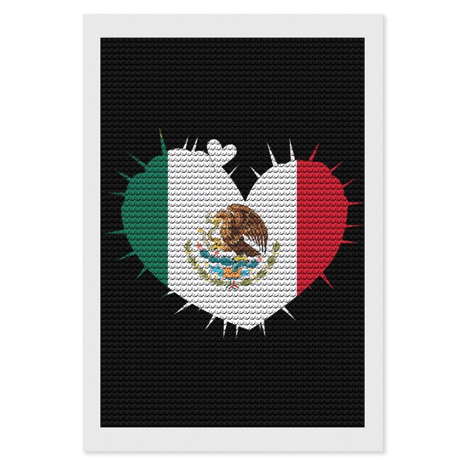 Nclqvjxzkhw Style Mexican Flag Heart Cactus Diamond Art Painting For Adult Round Diamonds Pictures Arts Crafts Home Wall Decor 8"X12"