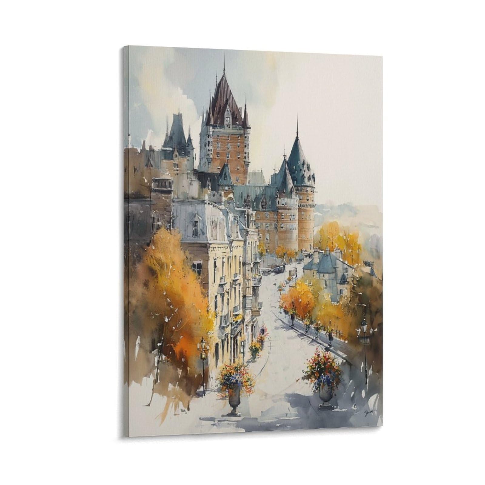 LCYNNH Quebec City Watercolor Print 20x30inch(50x75cm) Vintage Travel Poster Watercolor Canvas Art
