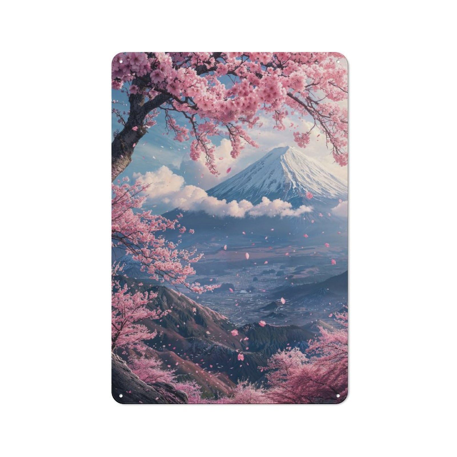 Junmoney Japan Mount Fuji Sakura V2 Retro Tin Wall Plaque 30X20cm For Studio Or Craft Room, Winter Wall Decor For Creative-Space Collectors