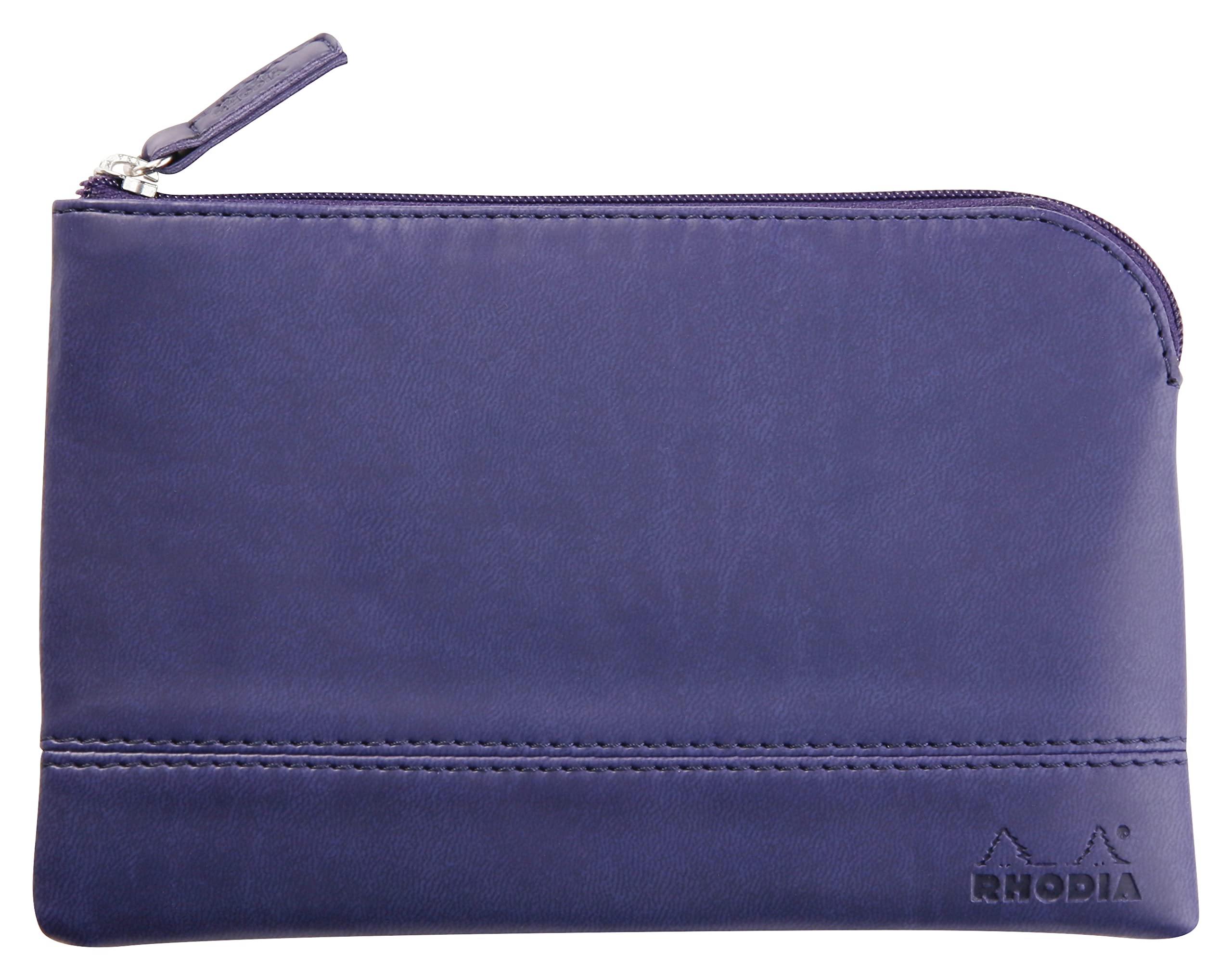 RHODIA 116537C - Leatherette Zipped Pouch - Midnight - Size S (11 x 17 cm) - Genuine Stitching - Orange Fabric Inside - Storage for Documents, Small Supplies