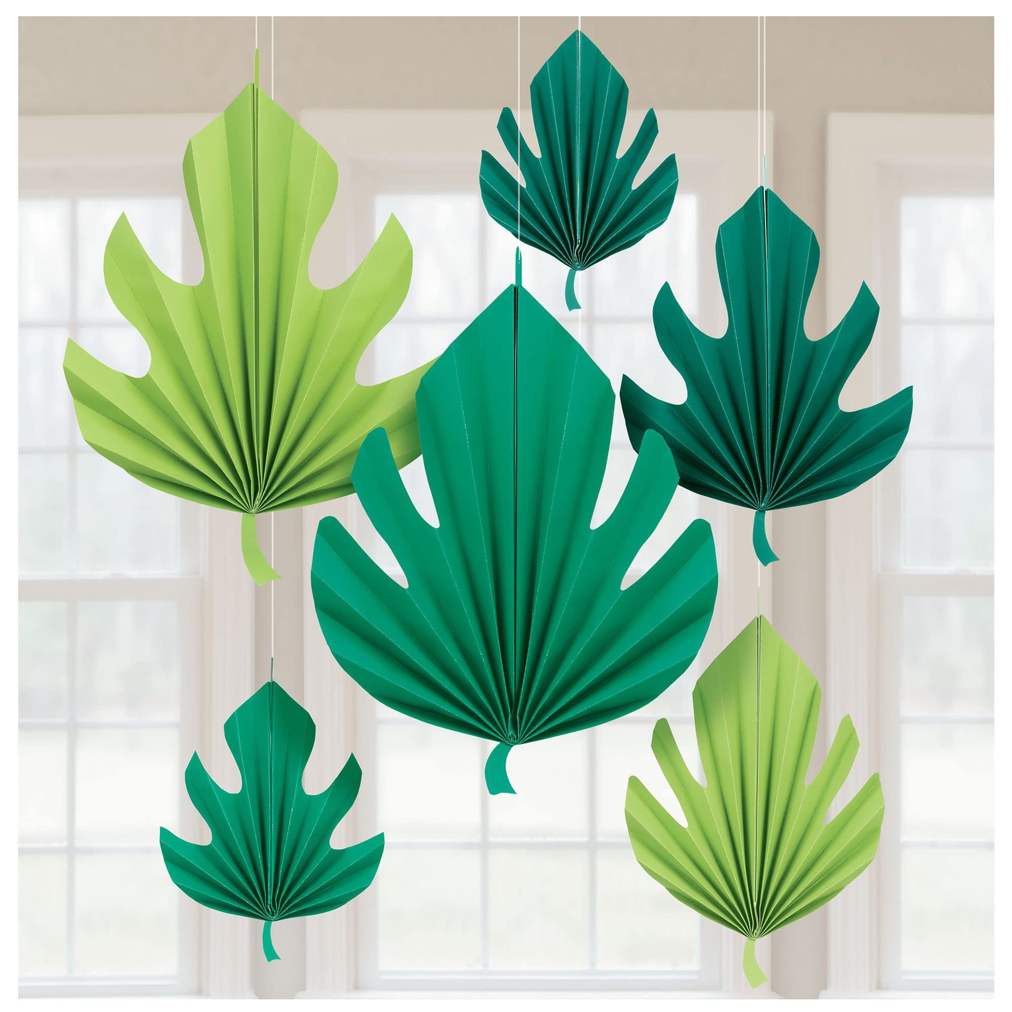 (PKT) Hawaiian Palm Leaf Shaped Fans (6 pk)