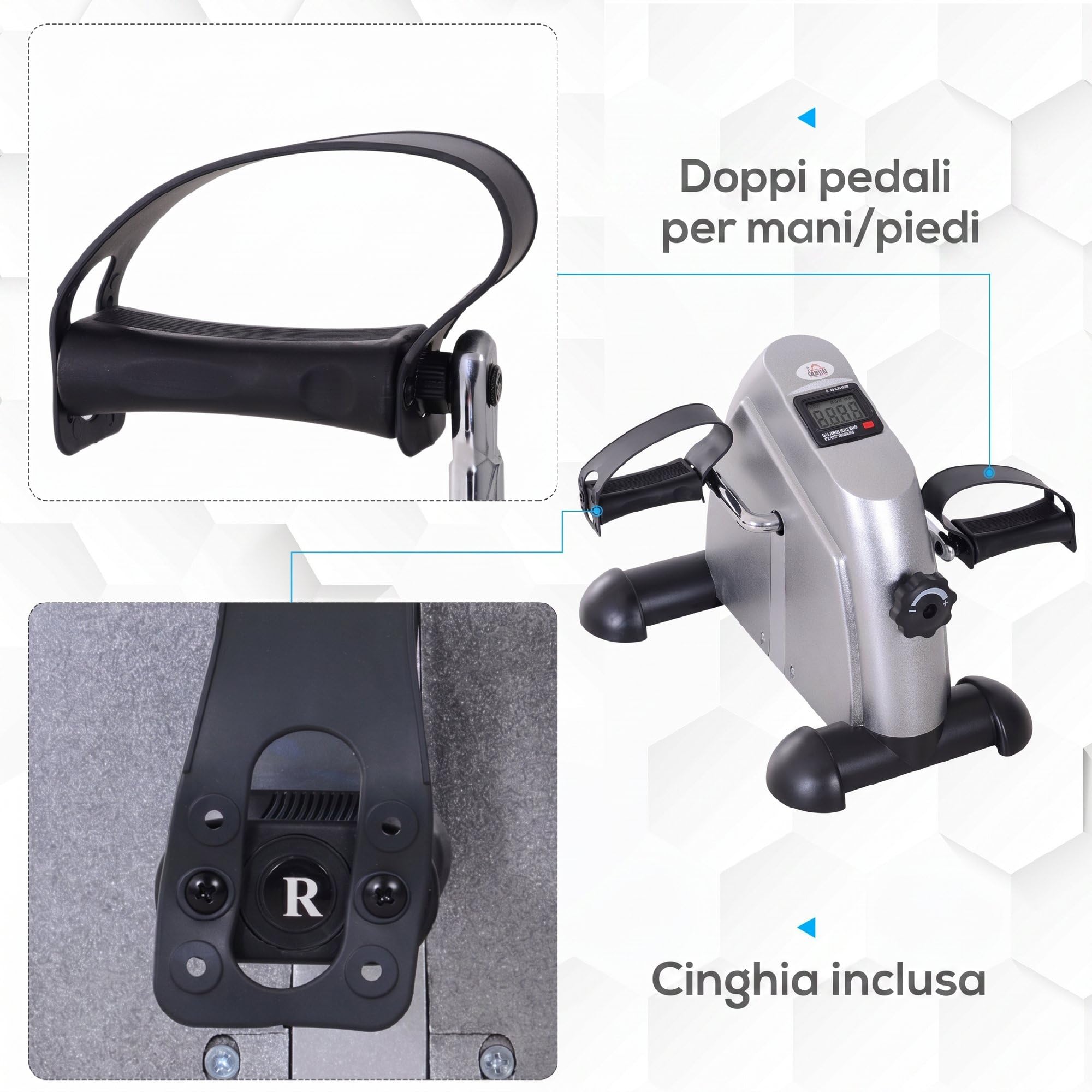 HOMCOM Mini Cyclette Portatile per l'Allenamento di Gambe per Braccia, Pedaliera per Riabilitazione con Display LCD, Ruota in Ghisa, 35x40x31 cm