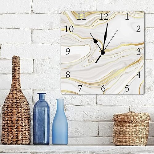 Miniatura 4 de Reloj de pared cuadrado de PVC con fondo de mármol dorado, funciona con pilas, silencioso, sin tictac, 12 x 12 pulgadas, para decoración del hogar,