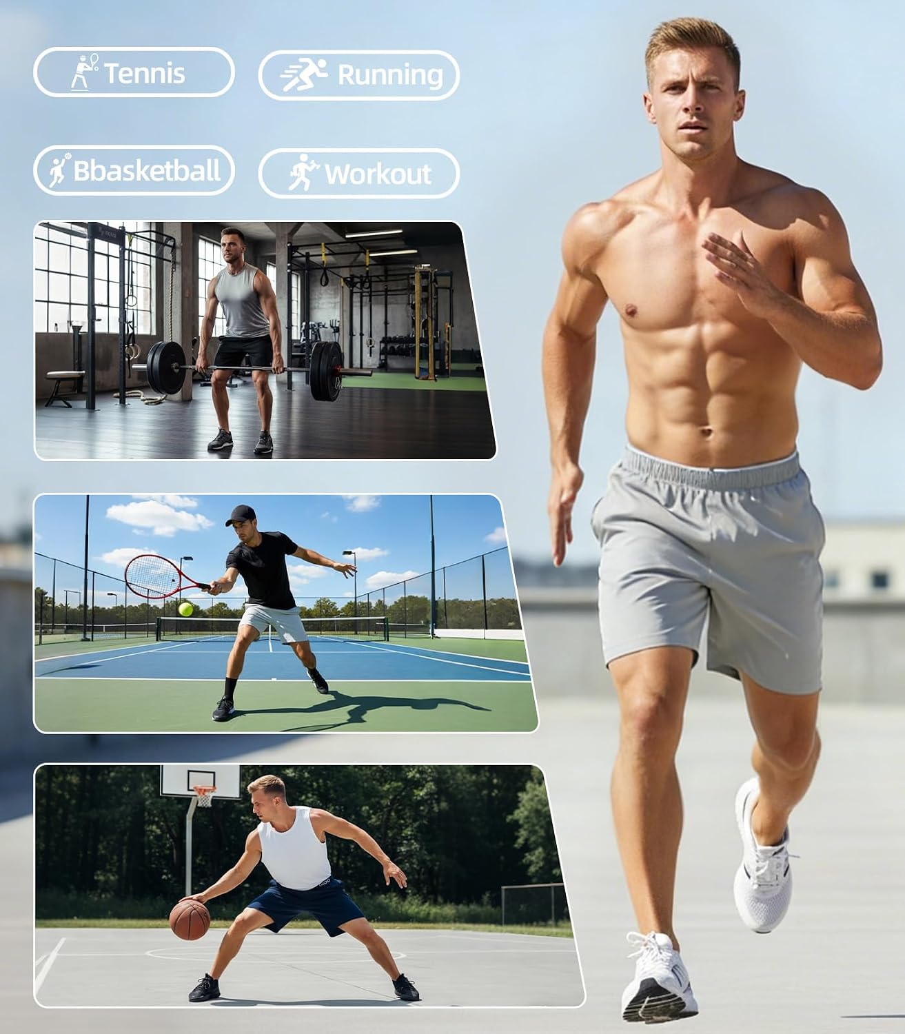 Men's Breathable Quick Dry Tennis Shorts with Zipper Pockets | Multi-Scenario Shorts, Light Ventilated Fabric For All Sports & Daily Matching, No Shrinkage Or Warping After Laundry