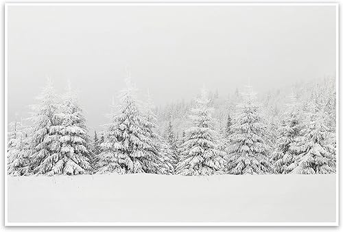 ARBOMG Paisaje de bosque de invierno, árboles de pino de Navidad en invierno, escena de invierno Arte de paisaje nevado Árboles de nieve Bosque