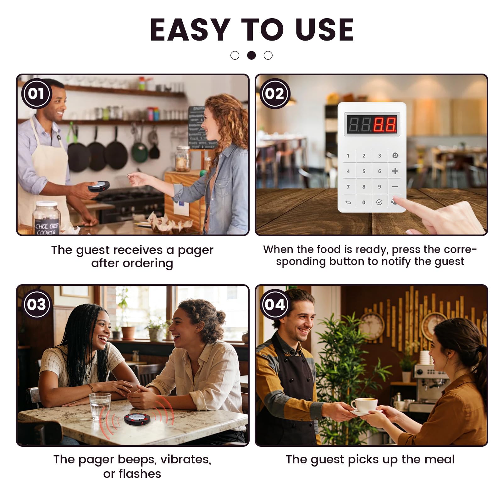 Pager Rufsystem, 400M Pager Gastro, 20 Pagers, 300mAh Akku, 999 Kanäle, Pager System für Restaurants, Imbisswagen, Kirchenkindergärten, Cafés, Bar