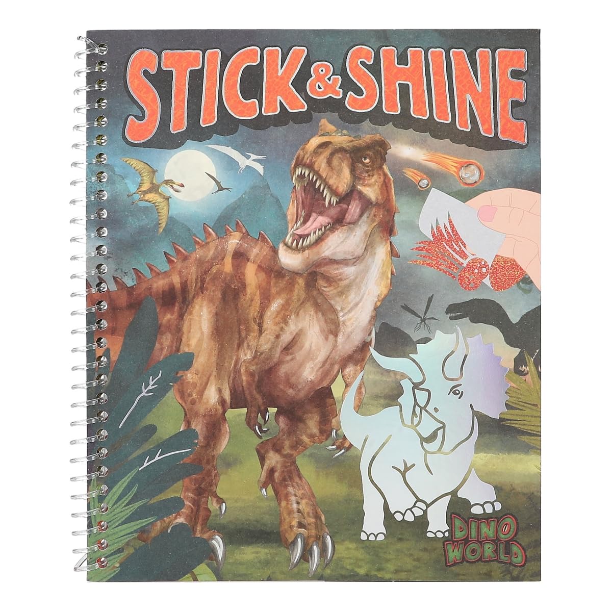 Depesche 12473 Dino World Colouring Book Stick & Shine, 24 Pages with Great Dino Motifs, for Colouring and Designing