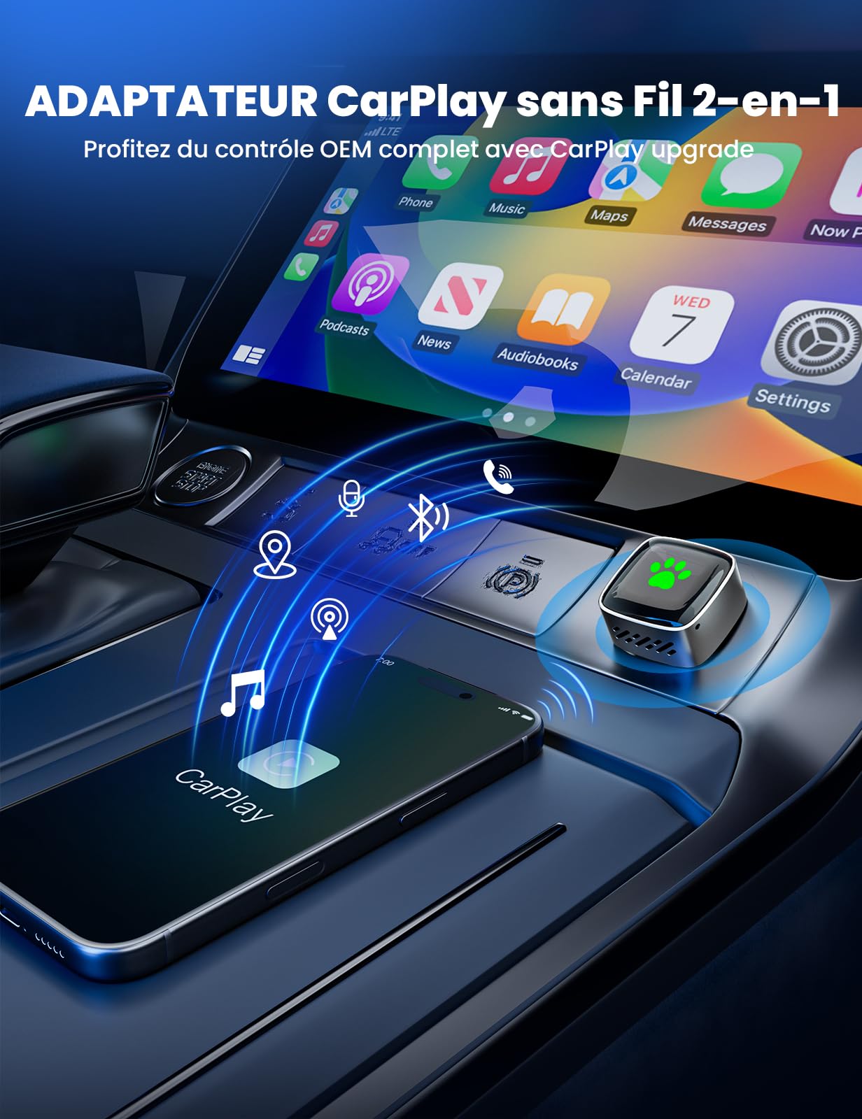 2026 Adaptateur Carplay sans Fil, Mini Carplay sans Fil pour iPhone et Plus de 1k+ Voitures, Type-C/USB, Connexion Rapide Stable, Compatible avec iOS 12+/Android 11+et Autos à partir de 2016