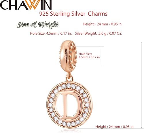 Miniatura 2 de Abalorio de letra inicial de la A a la Z, dije del alfabeto, oro rosa, auténticos dijes de plata de ley 925 para pulseras Pandora, collar, dije