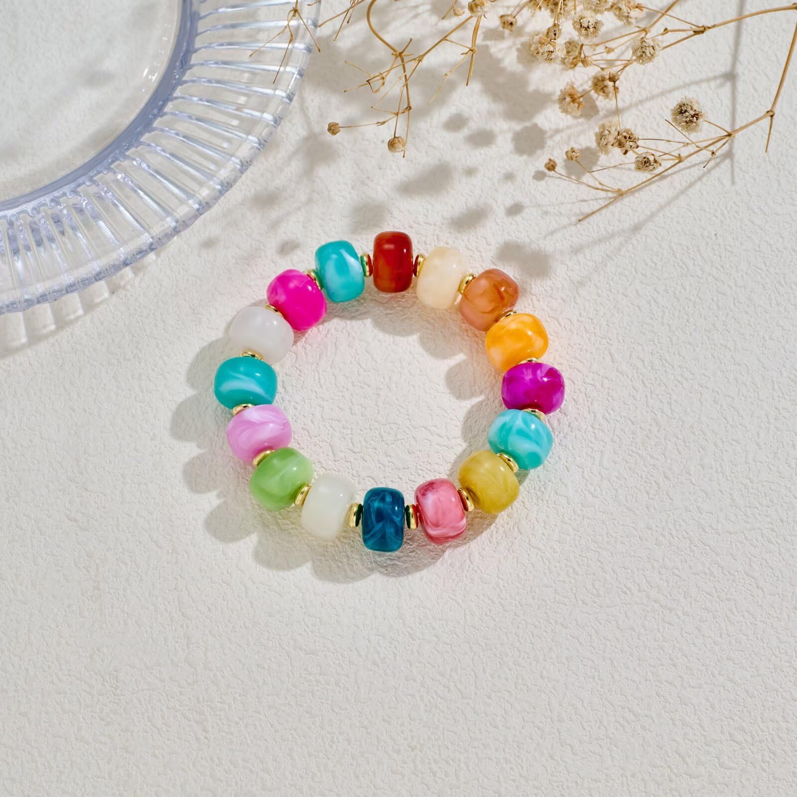 Bead Bracelet for Women Vibrant Color Resin Beads Bracelets Elastic Stretch Chunky Bracelet Boho Summer Beach Vacation Jewelry — view 4
