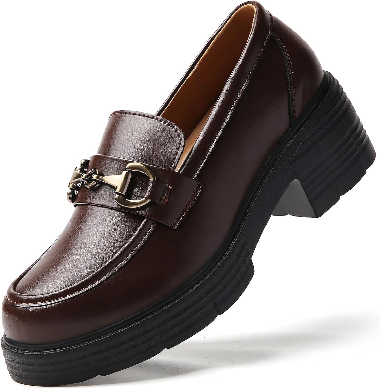 Loafers for Women Women's Penny Platform Chunky Loafers Slip-Ons with Gold Buckle Comfortable Business Casual Dress Office Work Shoes for Ladies