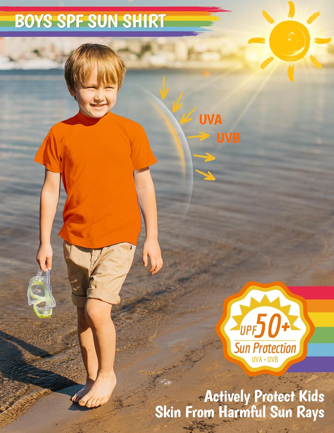Boys Rash Guard Short Sleeve UPF 50 Sun Protection Swim Shirt Rashguard Fishing Surf Quick Dry Cool Beach Clothes for Toddler Youth Kids Orange 8Y - Image 3