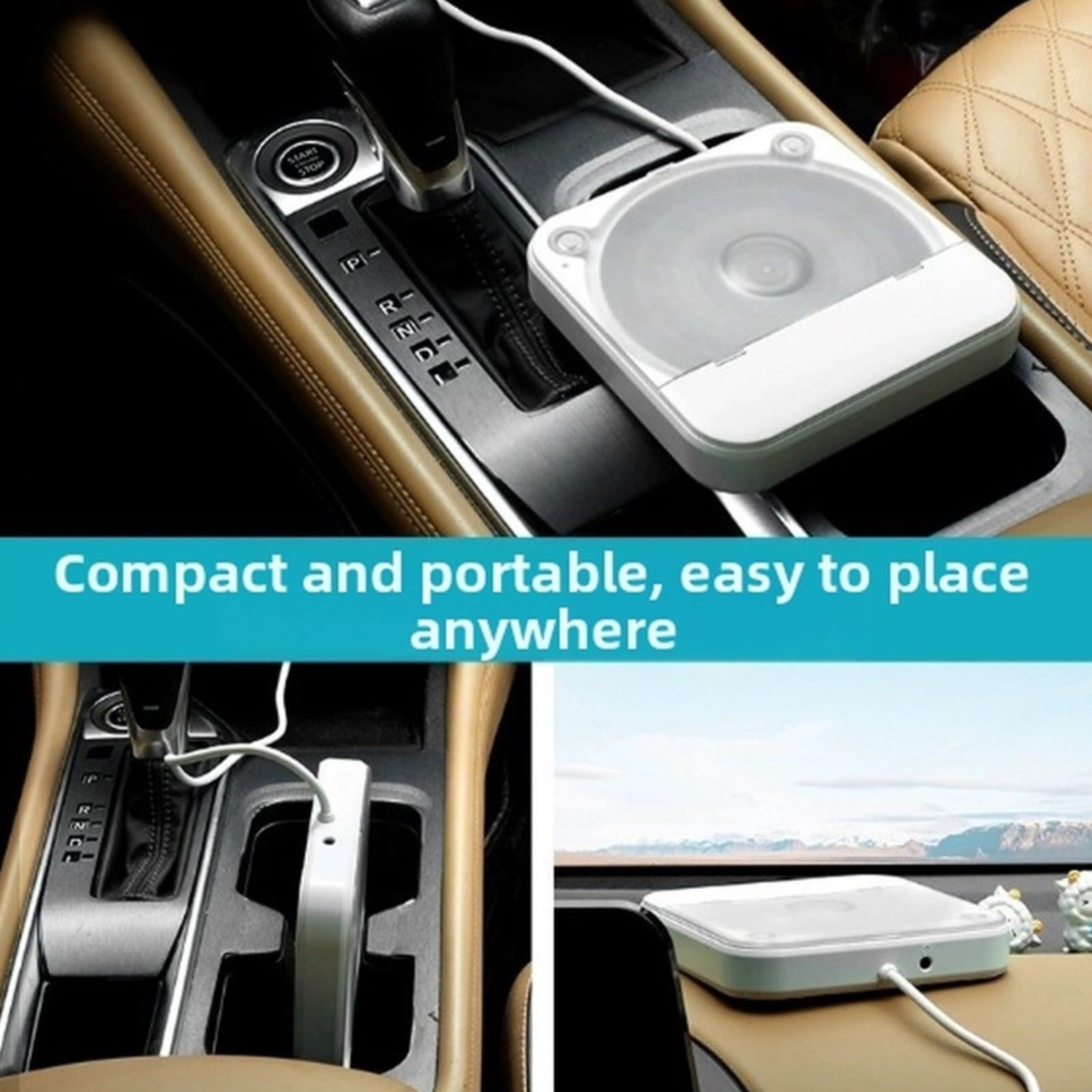 Lettore CD portatile per auto con porta USB AUX, funzione antiurto, formato MP3 WMA WAV, con telecomando, nero (bianco)