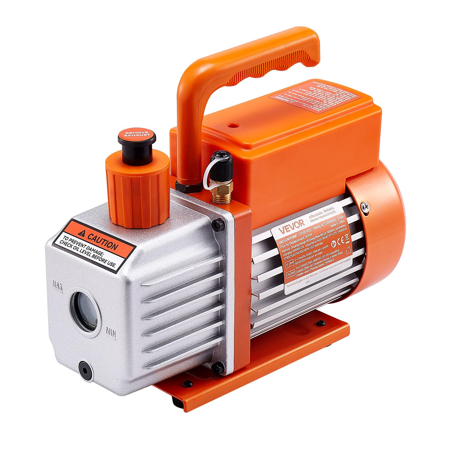 VEVOR Bomba de Vacío 115 L/min Manómetro Aire Acondicionado Una Sola Etapa Paletas Rotativas Detector Fugas Bolsa Transporte Refrigerantes R134a R22 R410a R1234YF