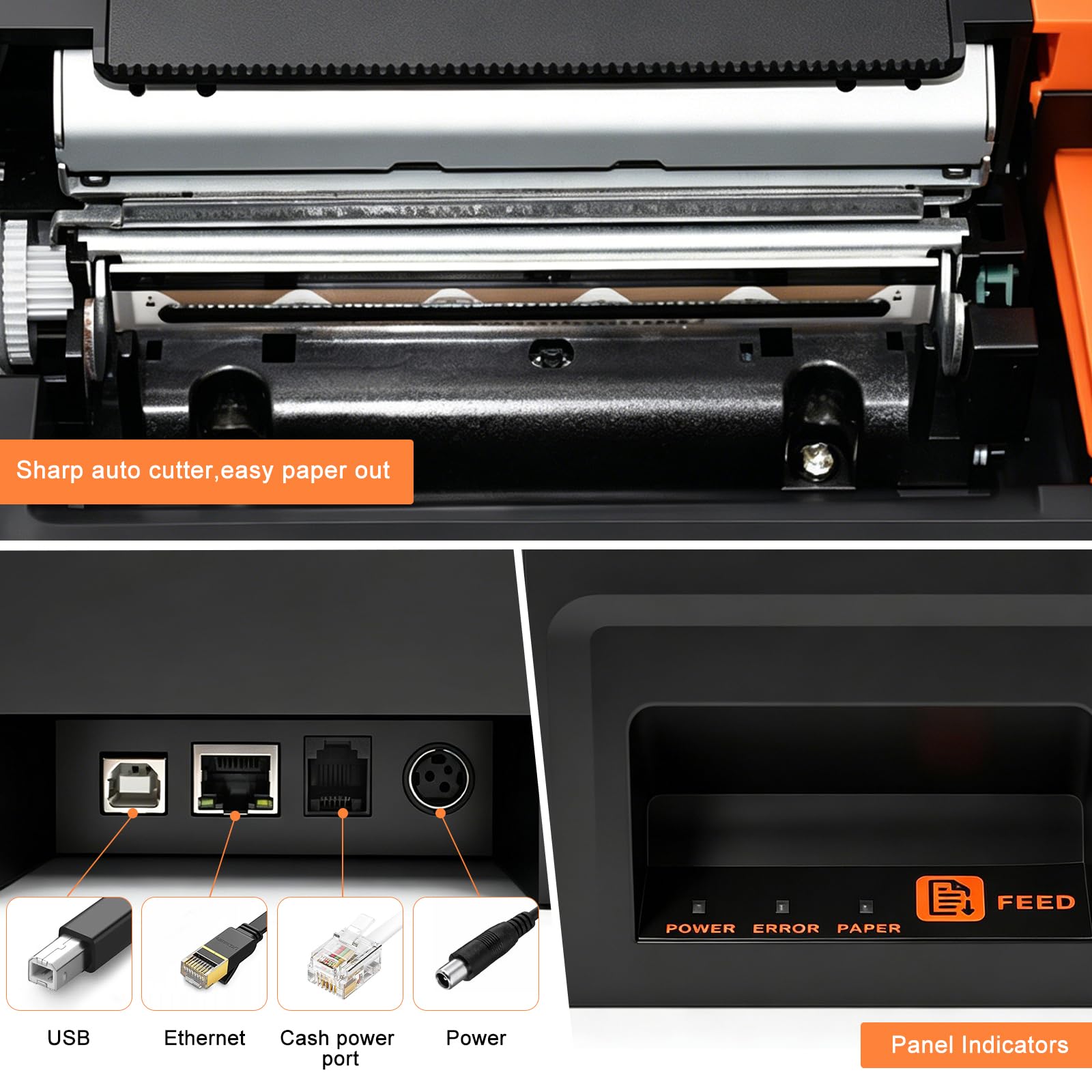 Bondrucker 80mm, Versandetiketten Drucker, USB & Bluetooth& LAN Verbindung | Etikettendrucker, 220mm/s, Inkl 5 Rollen Papier, Für Gastronomie & Einzelhandel, Unterstützung von ESC/POS