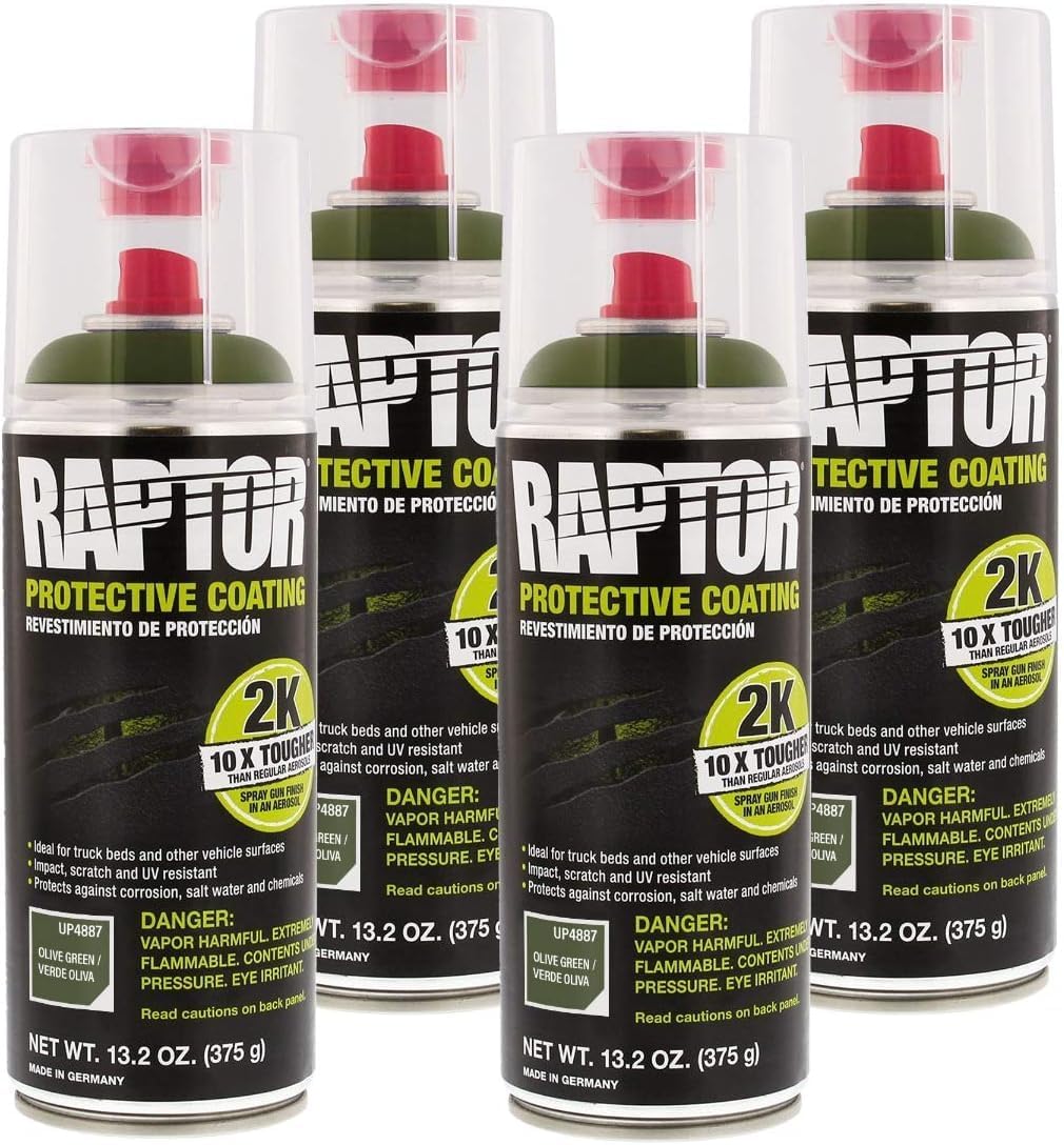 U-POL Raptor 2K Olive Green Spray-On Truck Bedliner Aerosol 13.2 oz (4 Pack)