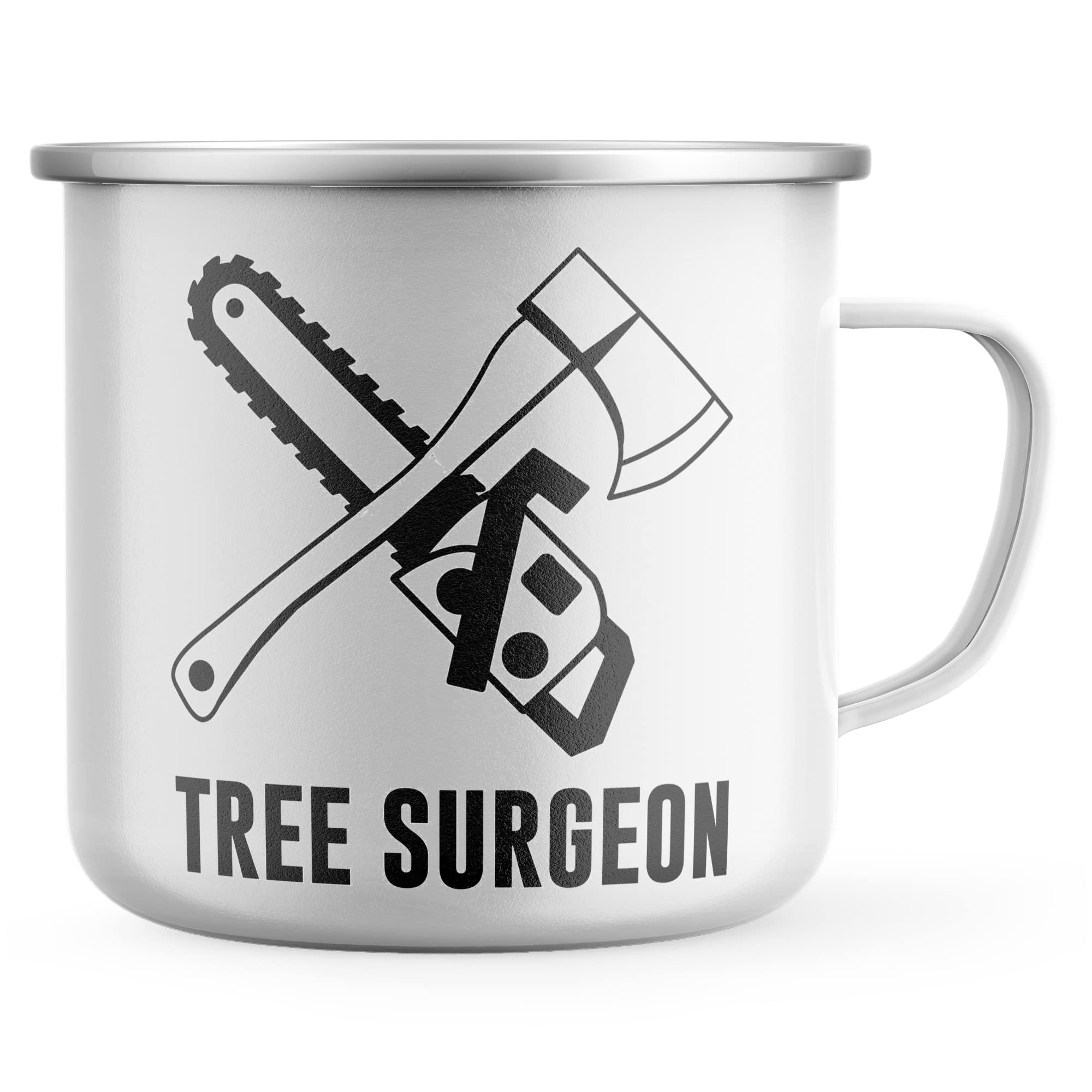 Purple Print House Tree Surgeon Enamel Mug, Tree Surgeon Gifts, Birthday Gift Ideas, Metal Drinking Coffee Cup, One Size, White