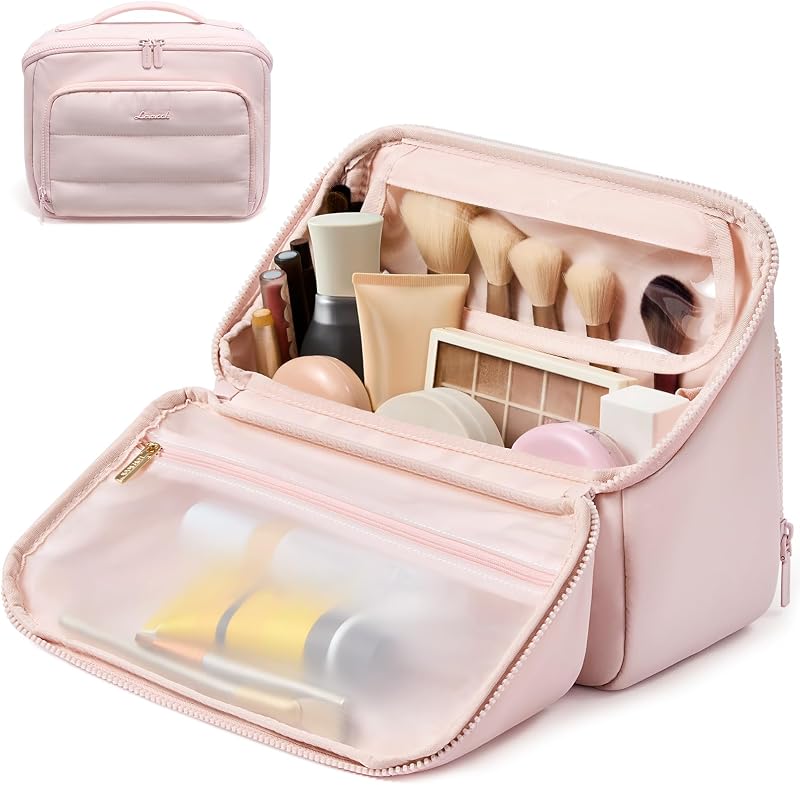 LOVEVOOK Nécessaire de maquiagem para viagem, modelo acolchoado, rosa