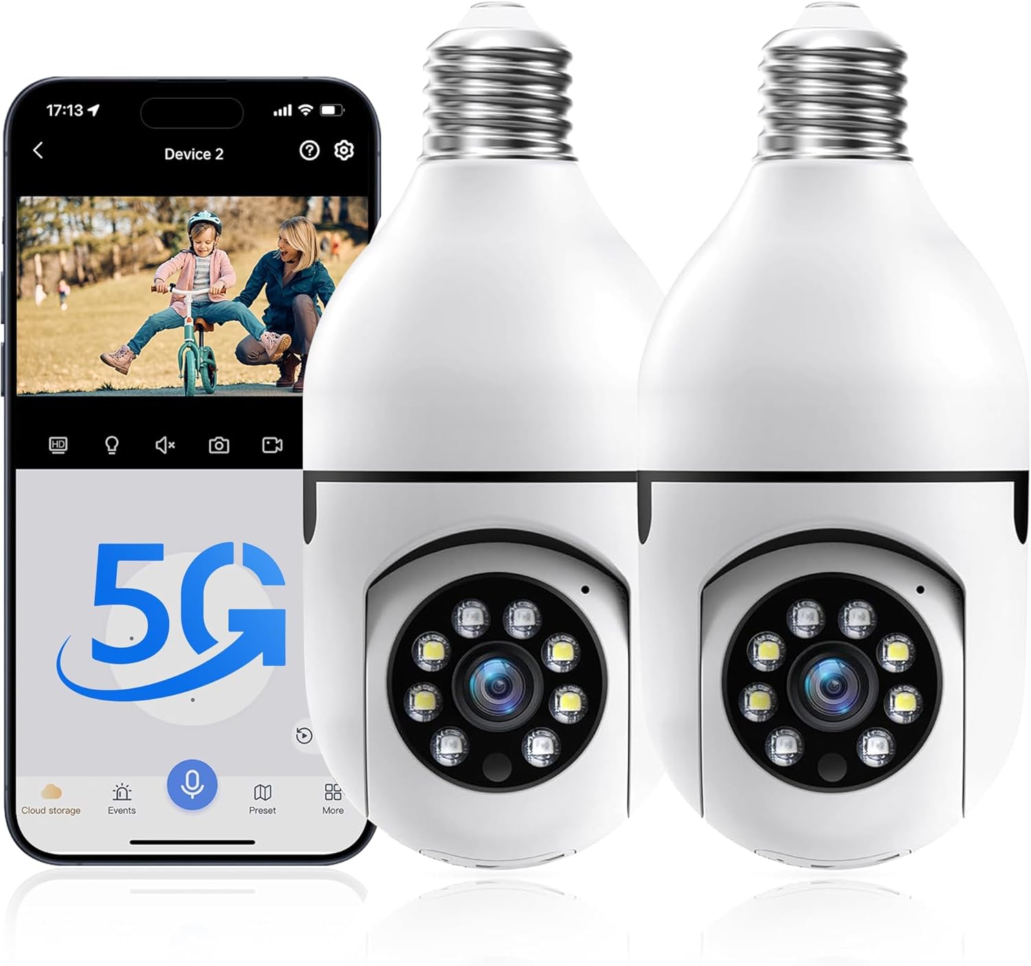 Light Bulb Security Camera, 5G& 2.4GHz WiFi Security Cameras Wireless Outdoor for Home Security, 2-Way Audio Color Night Vision, 2-in-1 Lightbulb Socket Camera Motion Detection Siren Alarm