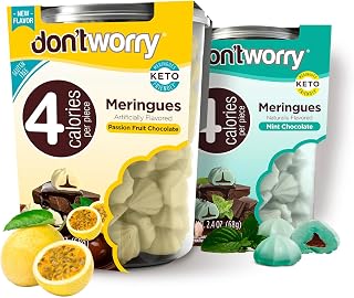 Don't Worry Meringue Cookies | Mint Chocolate & Passion Fruit Flavor | Low Sugar Candy with 4 Calories per Piece | Keto Friendly Gluten Free Dessert and Healthy Snacks For Adults | 2 Pack