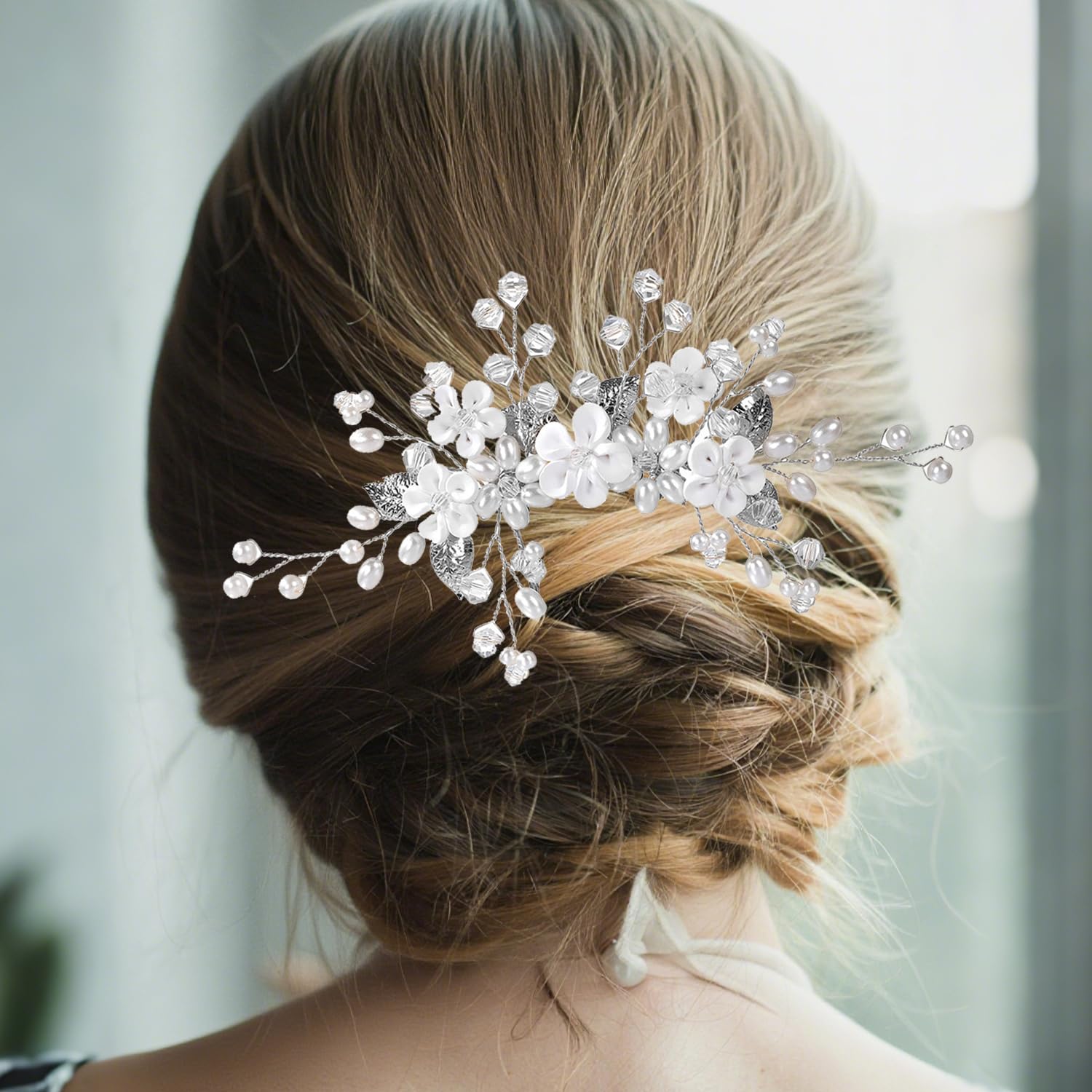 Bridal Wedding Hair Combs, Crystal Hairpiece Flower Hair Vines for Weddings and Special Occasions(silver)