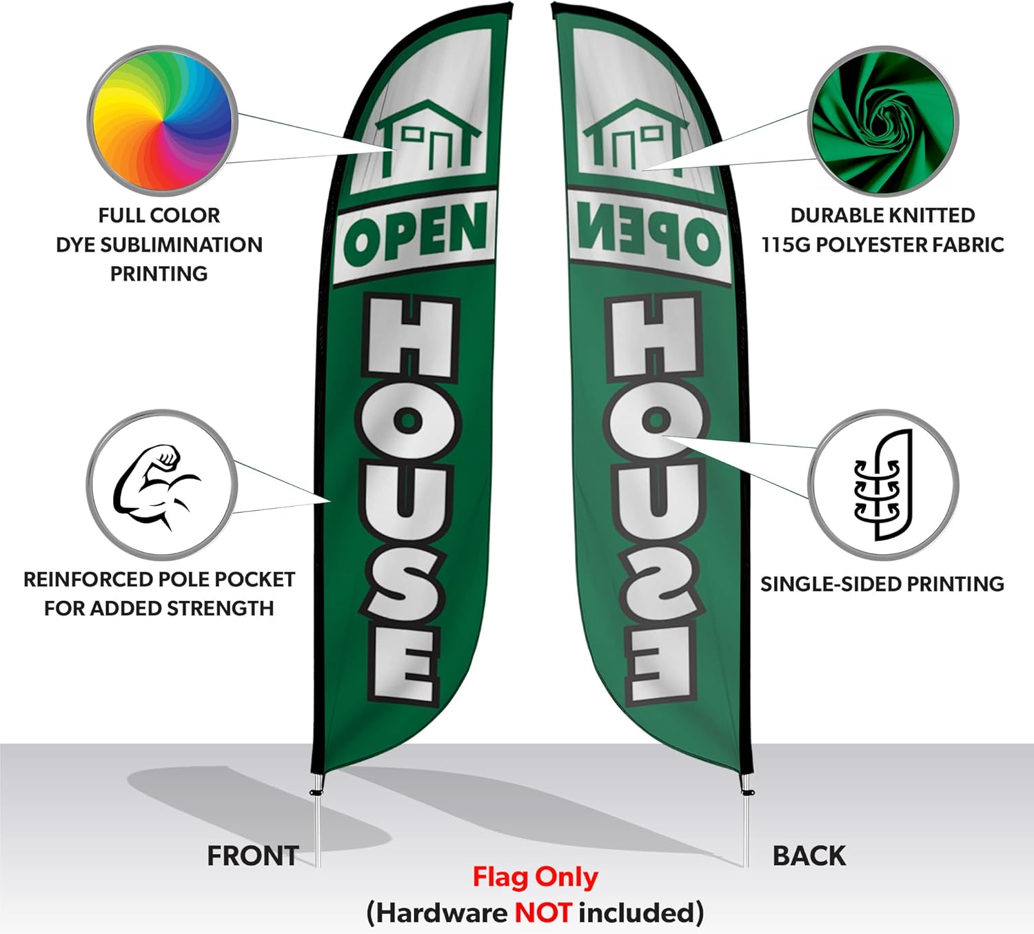 LookOurWay Feather Flag Banner - 12 Feet Tall Advertising Flags for Outside Business and Events Promotion - Swooper Flag Only - Real Estate Flags - Open House Green (10M1200078) - Image 2