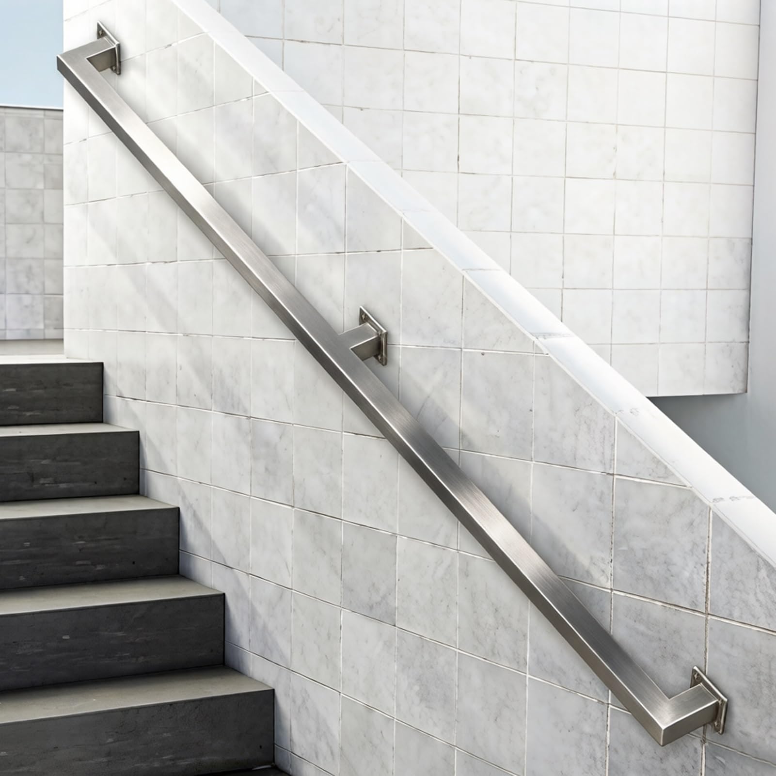 Liyadolaam Women's One Color Modern Banister Rails, Wall Mount Support Metal Staircase Handrails Stainless Steel Square Pipe Stairway Railing For Indoor Stairs/Outdoor Use/Home/Loft/Porch/Deck(8.2Ft/250Cm)