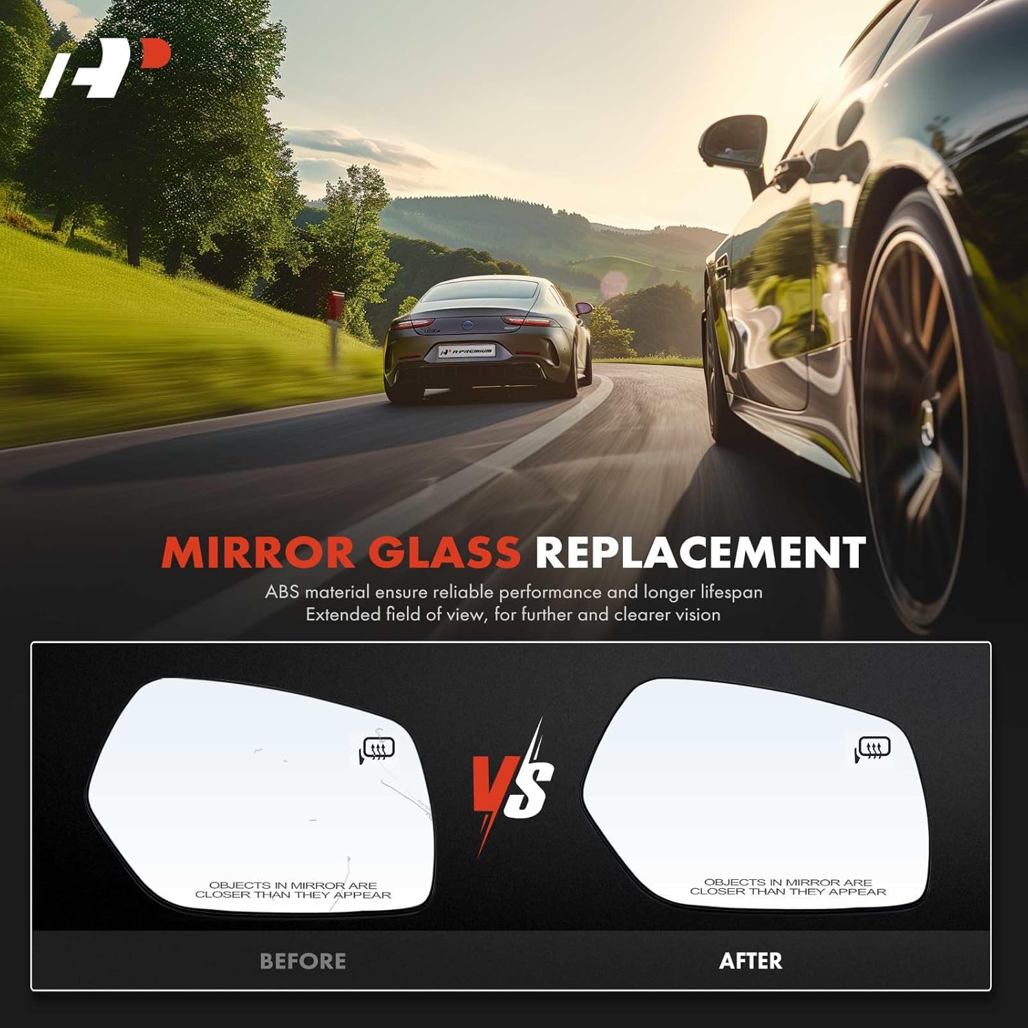 A-Premium Right Passenger Side Heated Mirror Glass with Backing Plate - Compatible with Subaru Impreza, XV Crosstrek, WRX, WRX STI, 2015 - Exterior Side View Convex Mirror