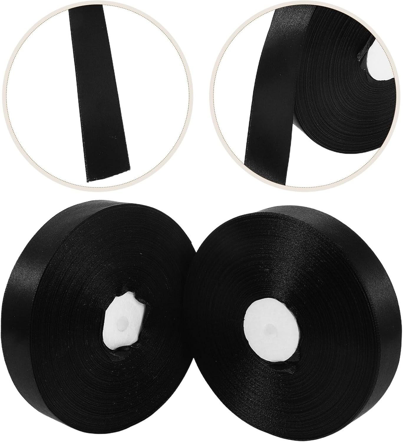 2 Rolls 2.5cm Wide Black Polyester Packaging Ribbon for Wrapping and Flower Bouquets, DIY Craft Ribbon Decoration for Party and Handmade Bows, 91 Meters Each Roll
