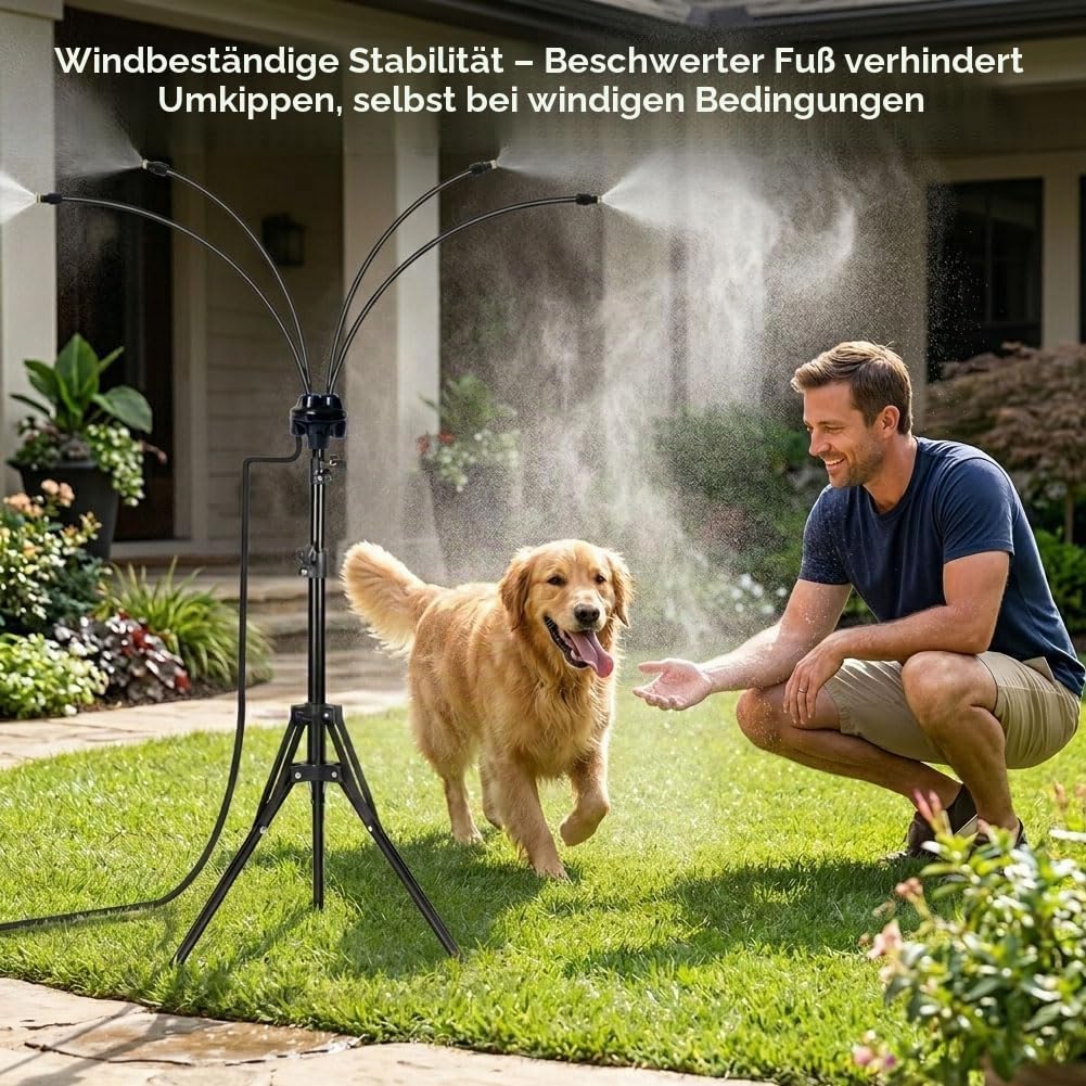 Stehend Sprühnebel Kühlung Bewässerungssystem, Einstellbare Höhe Tragbarer wassernebel mit 8m Schlauch, 2 Messingnebeldüsen, Dreieckiger wassernebel kühlung für Terrasse, draußen,Garten & Sonnenstudio