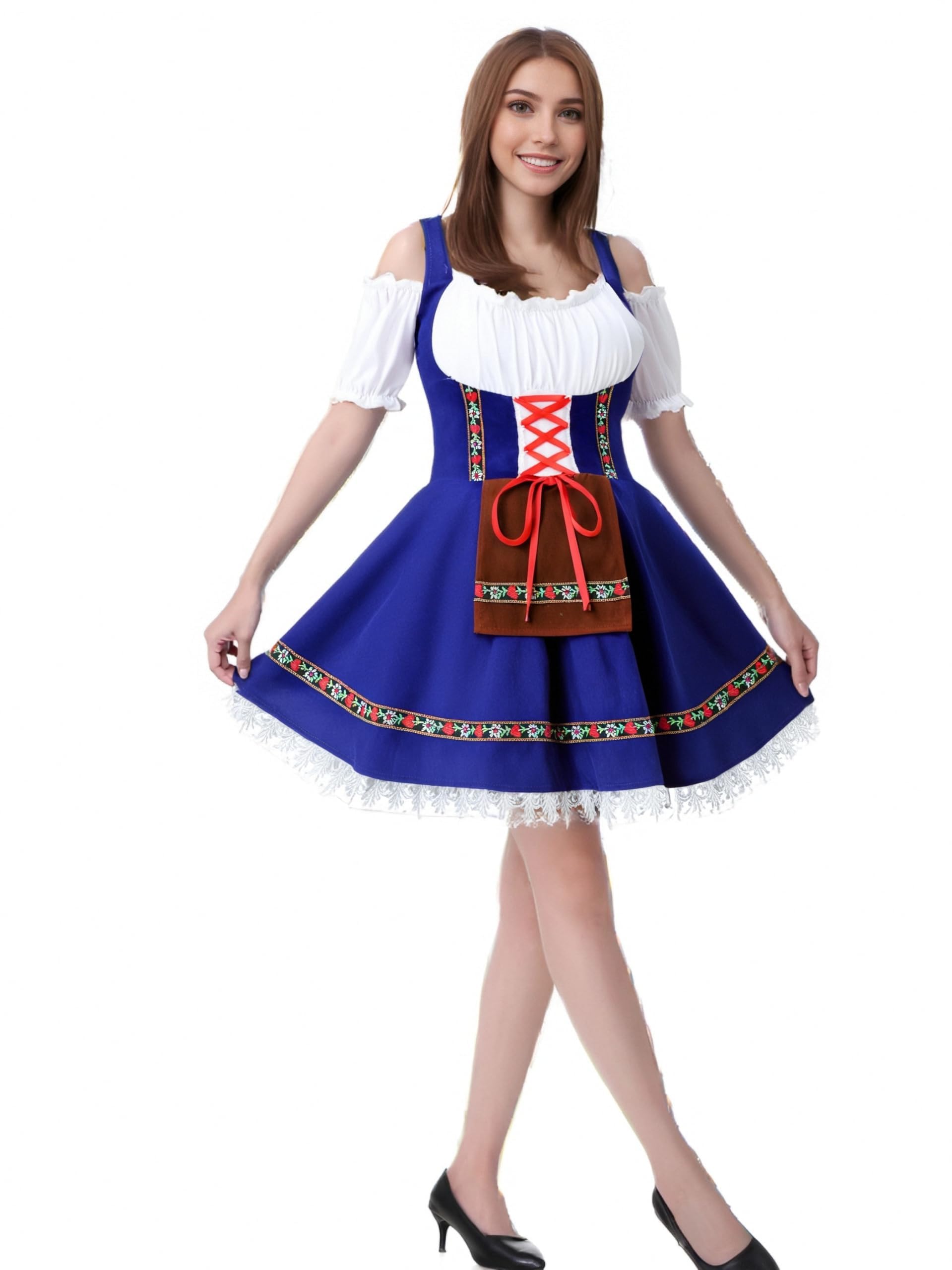 maxToonrain Oktoberfest Outfit Women Blue,Women's German Beer Bavarnian Traditional Short Sleeve Off Shoulders Halloween Costume Fancy Dress for Womens(Blue M)
