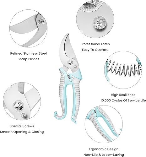 Miniatura 4 de Tijeras de podar de acero inoxidable, cortador floral afilado curvado antideslizante, podadora gruesa para flores, ramas y hojas, floristería, rosa,