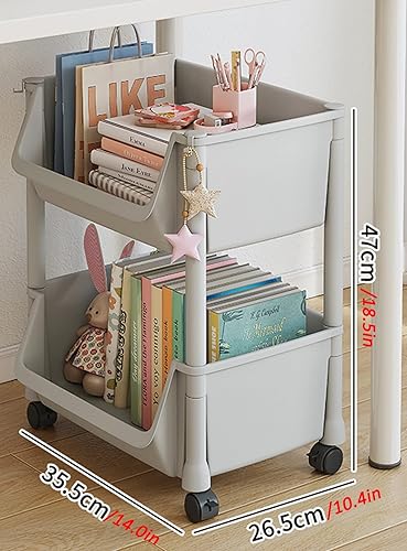 Miniatura 3 de Carrito de almacenamiento multiusos de 2 niveles, carrito multifuncional con ganchos, organizador de carrito con ruedas ajustable, carrito de