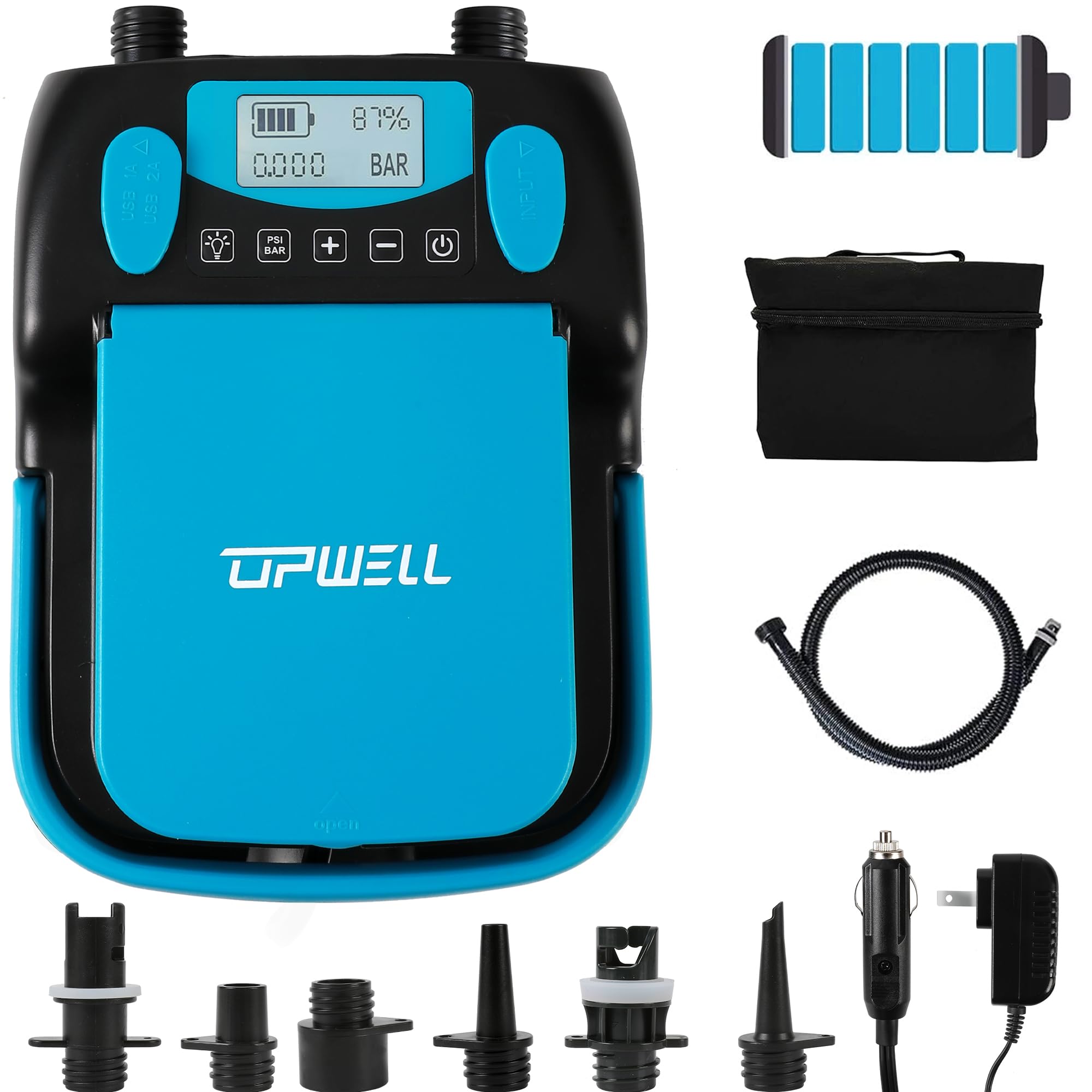 UPWELL Rechargeable Paddle Board Pump 16PSI Sup Air Pump with 6000mah Battery, Intelligent Dual Stage Inflation & Auto-Off Feature, Deflation Function, 12V DC Car Connector, for Inflatable Boat,Kayak
