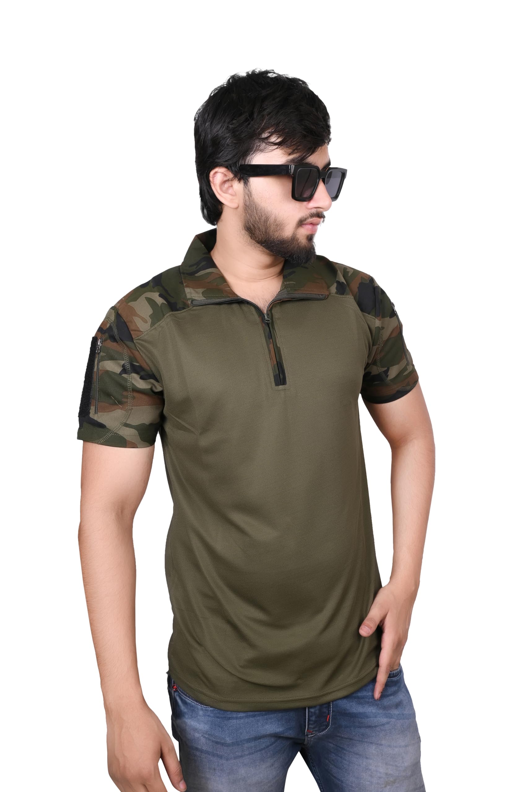 GenericCamouflage Print Tactical Shirt for Men, Zipper Front