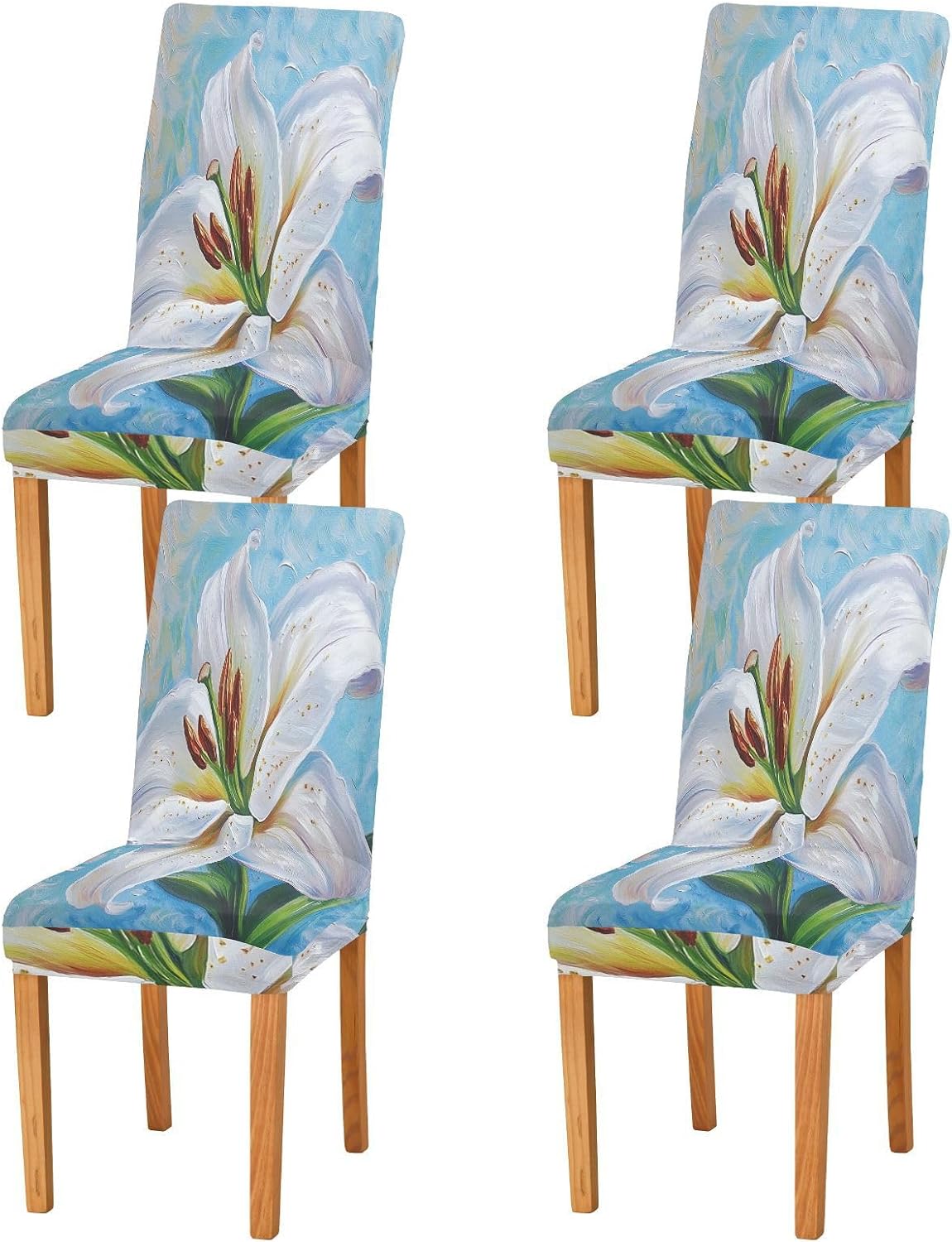 ALAZA Chair Covers for Dining Room, Lily Blossom Garden Flower Stretch Chair Cover Sets Chair Protector Removable Washable for Ktichen Restaurant Hotel