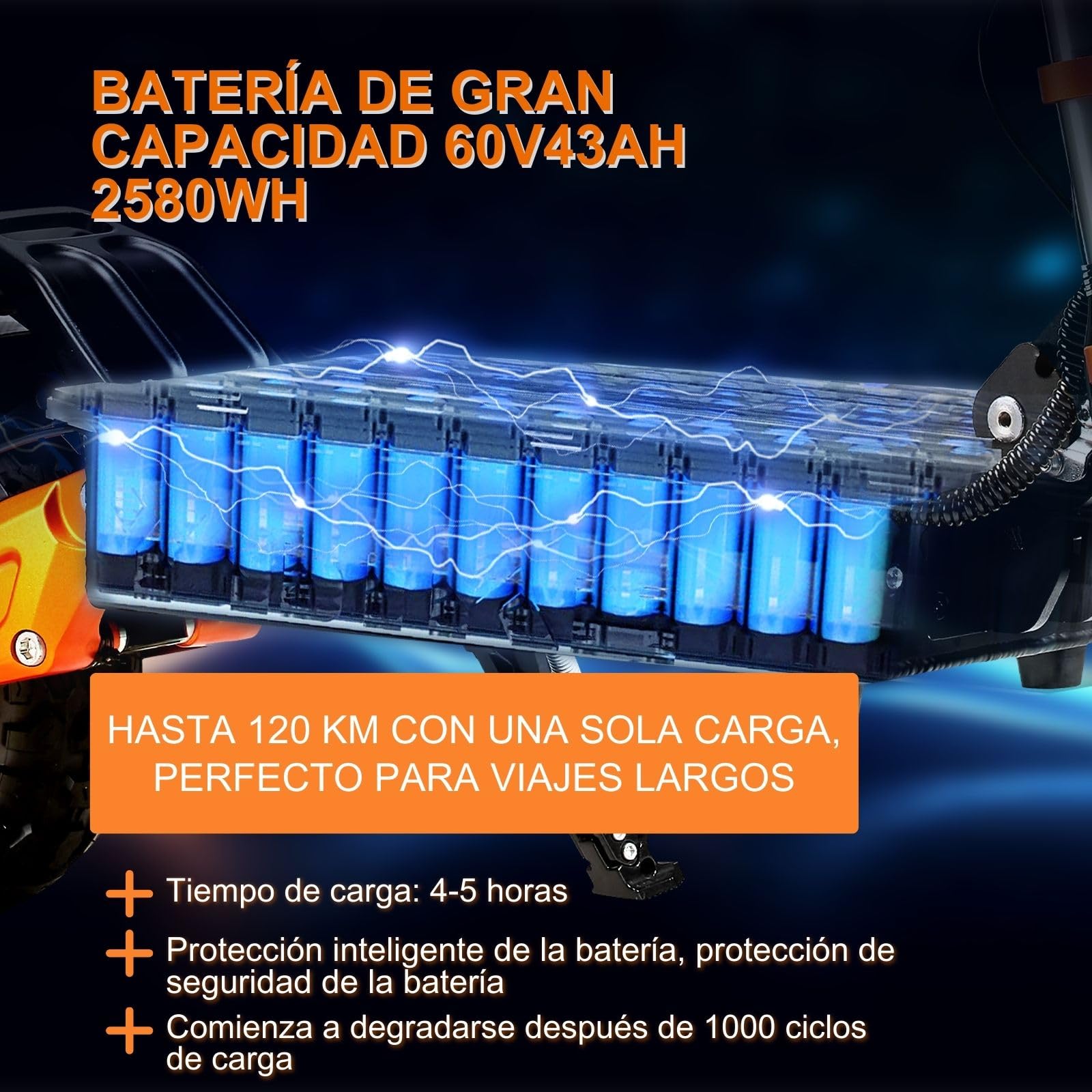 JAYSIMXIN Patinete Eléctrico para Adultos Potente,Scooter Eléctrico con Tracción Delantera de 11 Pulgadas,con Sonido,Batería de Litio 60V 43Ah,Tiempo de Carga de 5-6 Horas,Capacidad de 150 kg.