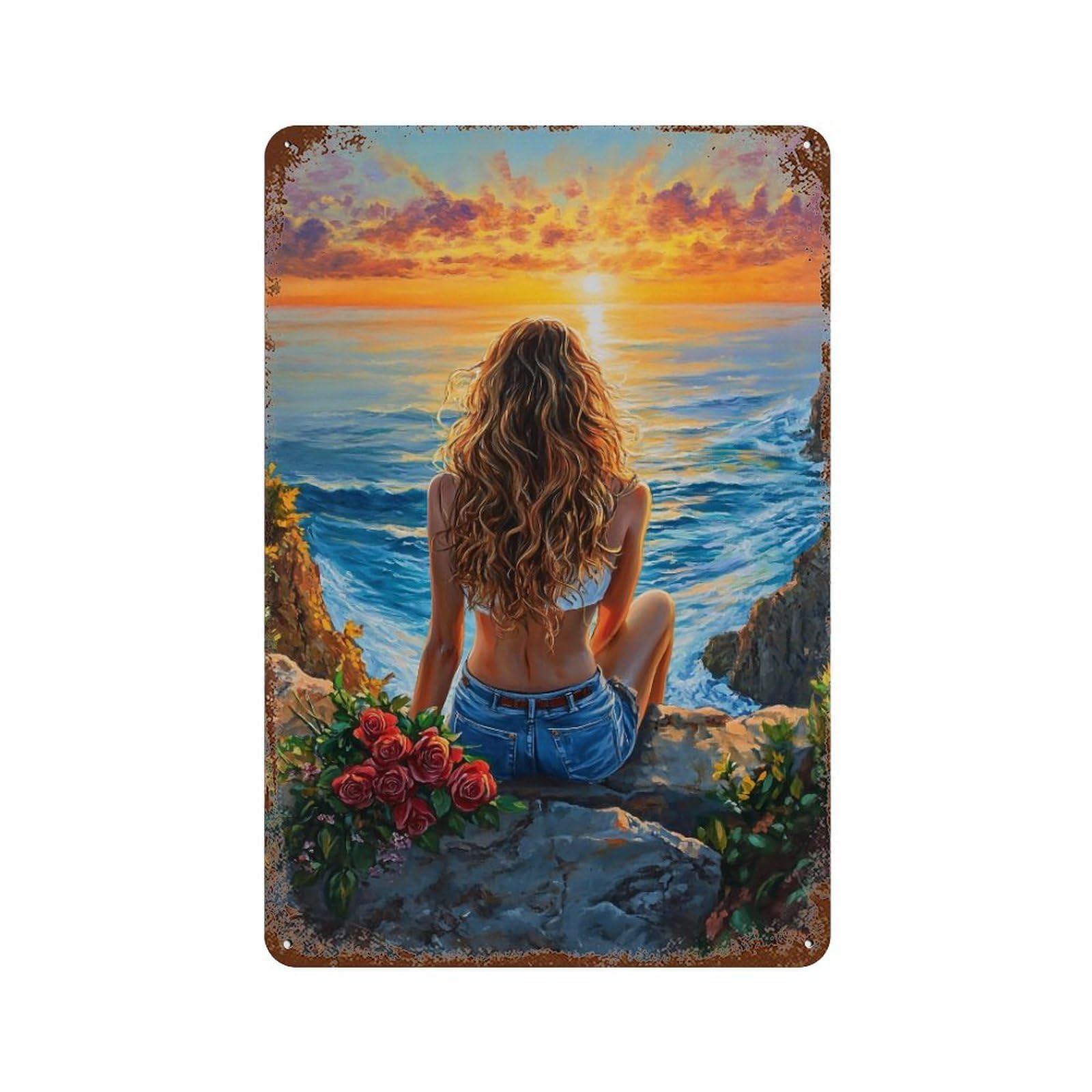 HDURYEYRYY Roses At Dusk Cliff 03 Wall Retro Iron Vintage Art Metal Tin Sign Poster Modern Home Cofffee Club Art Bar Shop Decor 30x20cm