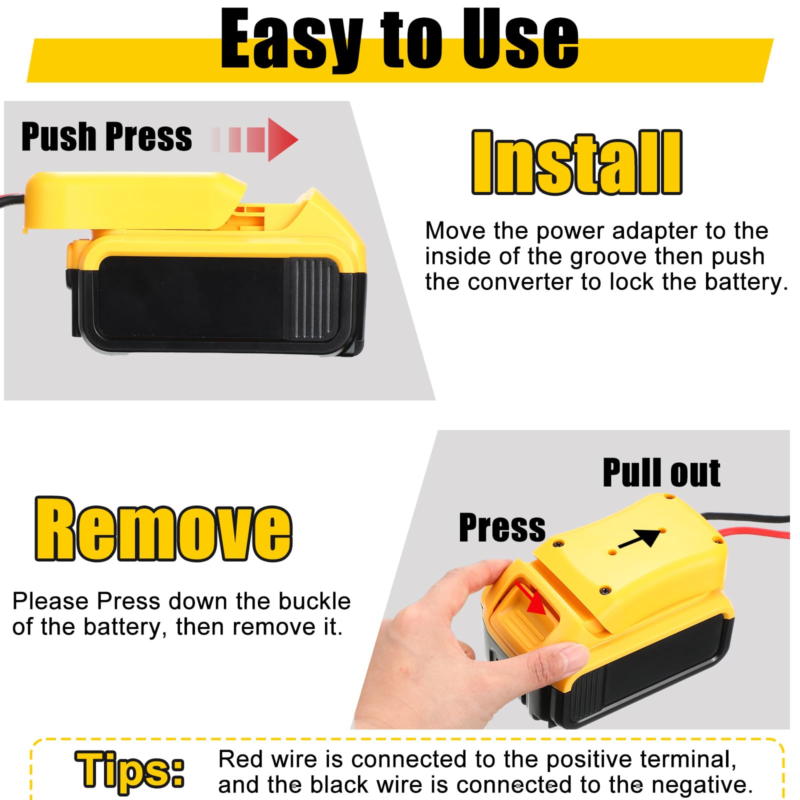 Pickmesh Paquete de 4 adaptadores de ruedas compatibles con Dewalt de 20 V, kit convertidor de adaptador de batería para coche RC, robótica, camión a control remoto, conector de alimentación con