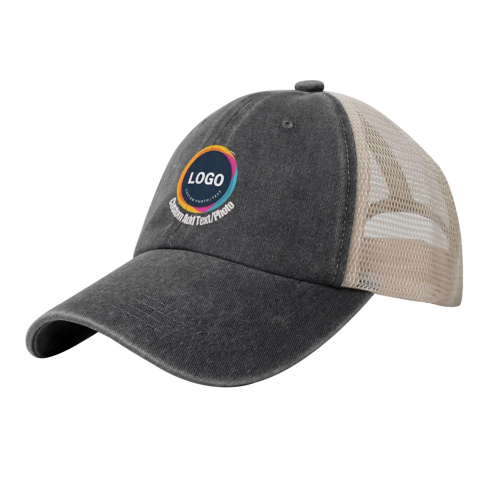 Custom Baseball Hats Trucker Cap Unisex Add Text Photo Logo Adjustable | Custom unisex cap: 100% cotton, adjustable fit, breathable for hiking, camping, sports, teams. Add text/photo/logo.